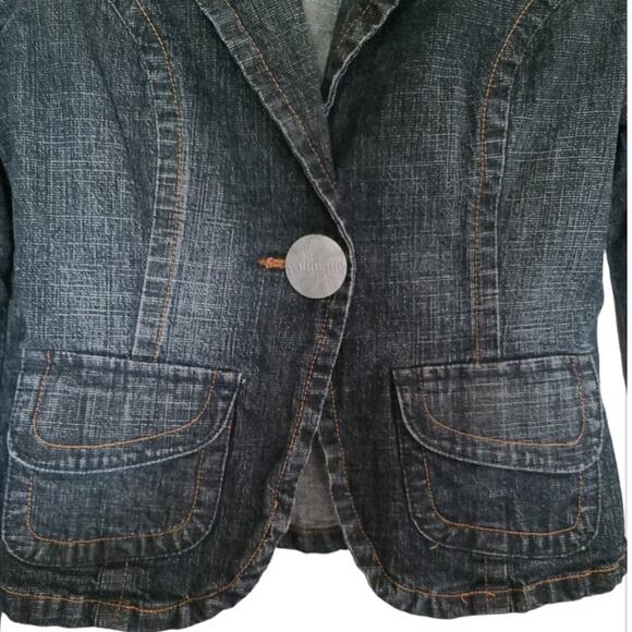 Younique Black Wash Tailored Denim Jacket Blazer Size S Edgy Faded Parisian Chic - Picture 4 of 13
